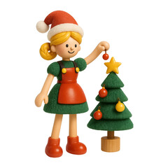 Fototapeta premium PNG Festive wooden doll decorates tree.