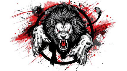 Lion Vector Illustration - Lion Vector Art Red & Black