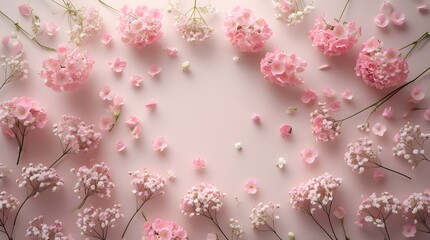 Fototapeta premium Pink Gypsophila Floral Background – Elegant Flat Lay Pattern