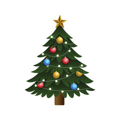 Decorated Christmas tree vector illustration. Beautiful Christmas tree icon. Merry Christmas and happy New Year vector.