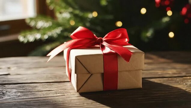 Slow rotating shot around minimalist Christmas gift box