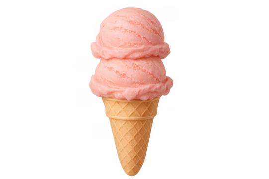 Strawberry ice cream scoops on waffle cone