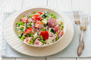 creamy tomato cucumber edamame bean onion salad