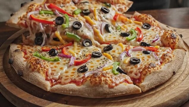 Top-down spin of hot cheese pizza