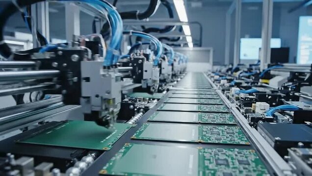 Automated SMT line assembling electronic circuit boards