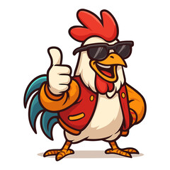 A cartoon rooster gives a thumbs up gesture