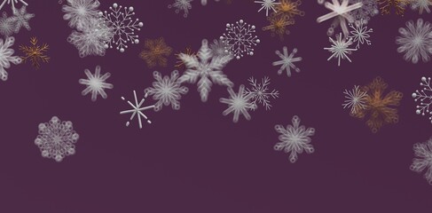 Elegant abstract winter scene with detailed snowflakes against a rich purple backdrop. Perfect for seasonal designs, backgrounds, and