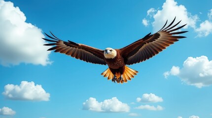 Obraz premium Majestic eagle soars through clear blue sky with widespread wings