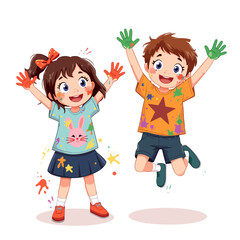 Cute children smiling, boy girl vector set. Illustration girl and boy , happy kids, child happiness