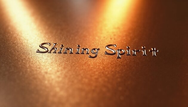 Smooth metallic surface in copper tone with warm reflections and vignette light, text Shining Spirit