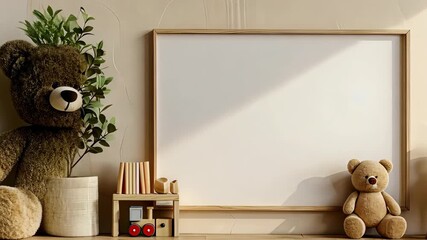 Cozy room features lovely teddy bears and a blank space perfect for creativity and imagination in a playful environment for kids