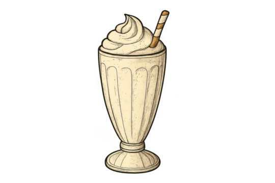 Vanilla milkshake with whipped cream and straw vector - Powered by Adobe