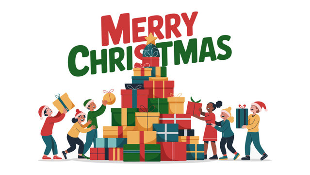 Christmas Spirit: a visual representation of the christmas day, conveying joy, warmth, and togetherness. A Festive display of gifts - Powered by Adobe