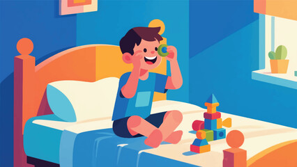 Illustration Of A Child Playing On A Mattress Vector Design Template