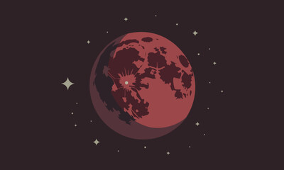 Full moon with craters and stars flat design vector illustration