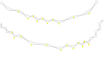 Delicate white string lights garland festive decoration isolated on transparent background