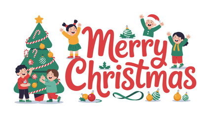 Christmas Cheer: Animated children with a cheerful tree. Celebrate Christmas!
