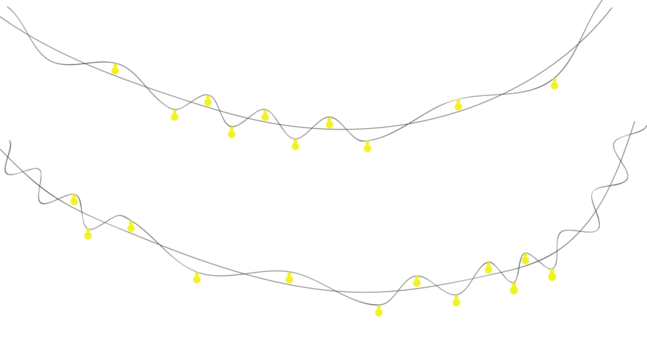 Delicate white string lights garland festive decoration isolated on transparent background