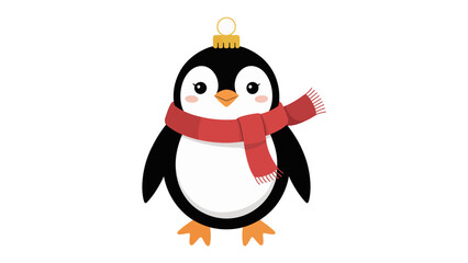 Festive Penguin Ornament: A charming, cartoon penguin, adorned with a red scarf and a golden ornament, embodies winter joy and holiday cheer.