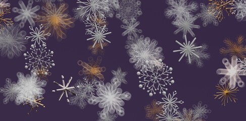 Abstract snowflakes on a dark purple background for winter, holidays, and design. Perfect for festive backdrops, seasonal greetings,