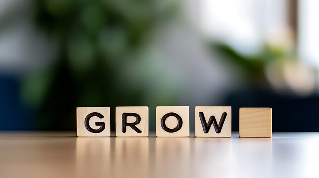 A harmonious display of wooden tiles spelling "GROW", symbolizing personal development, professional achievement, and the continuous quest for self-improvement. #GrowthMindset