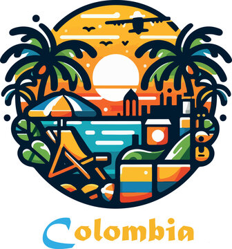 Colombia vacation tropical suumer logo icon vector white background .