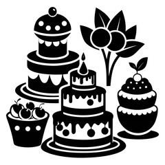Cakes vector clean black silhouette design white background