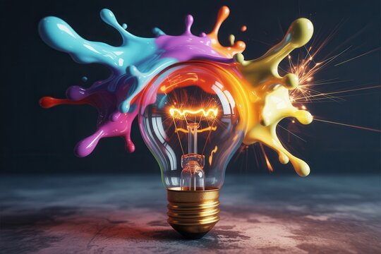 Light bulb exploding with colorful paint splashes a vibrant concept for creativity and innovation symbolizing bright ideas