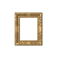 Ornate golden picture frame with intricate carvings isolated on a black background