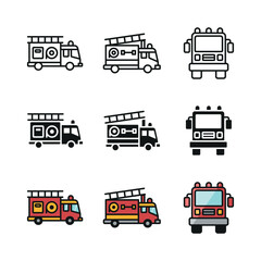 Fire truck emergency set icon in line glyph and color outline vector style collection