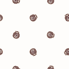 Iconic pilgrims shell for Santiago de Compostela camino pilgrimage road in Spain, Europe. Seamless vector pattern of black and white motif for religious christian travel. St James the greater cross. 