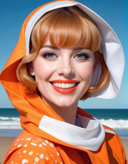 Lady in orange at the beach