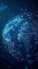 Obraz premium Abstract glowing digital network of interconnected nodes and lines representing global data flow and technology connections