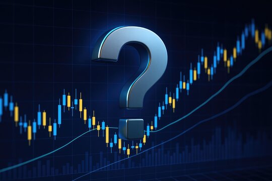 Financial uncertainty question mark over stock market trading charts and graphs