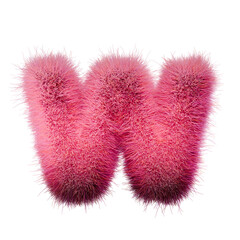 Pink fur Font Letter W 3D