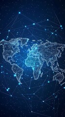 Fototapeta premium Global network of glowing digital connections illuminating the earth s continents on a dark starry background