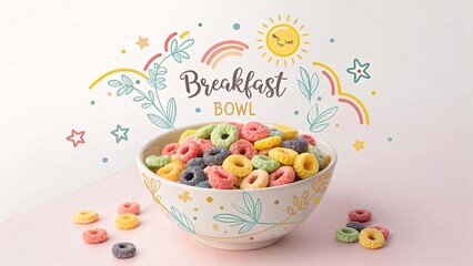 Colorful Cereal Breakfast Bowl on Pastel Background V1