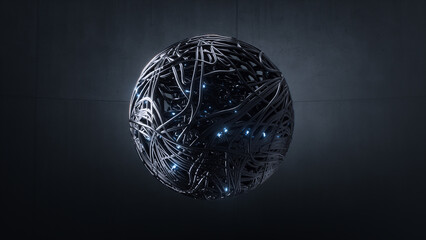 Hightech monitoring apparatus, Futuristic wirewrapped device with luminous elements