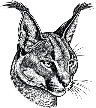Caracal cat drawing vector illustration feline african wild cat art eps silhouette