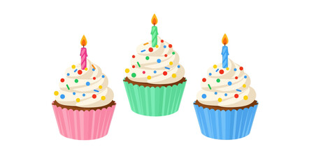 Festive Cupcakes with Sprinkles and Candles for Celebrations.