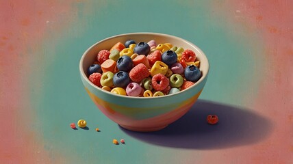 Colorful Cereal Breakfast Bowl on Pastel Background V6