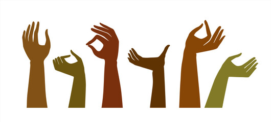 Hand gestures silhouette collection, showing various hand movement poses and reaching hands for design.