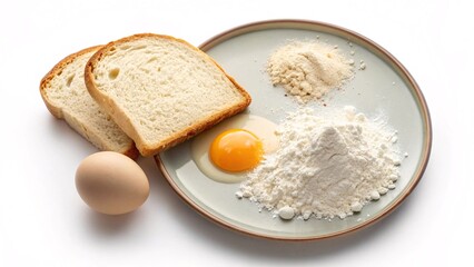 Cooking Ingredients on Plate Bread, Egg, and Flour Flat Lay V1