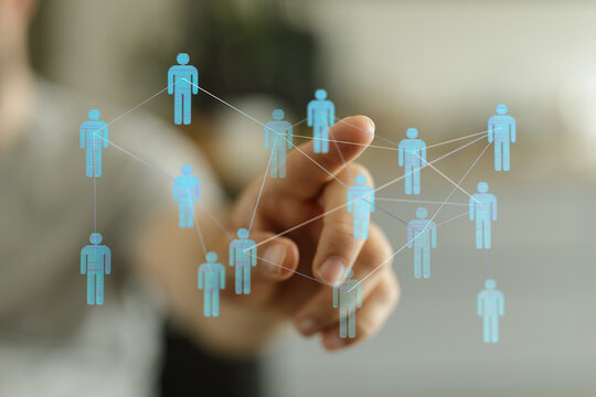 Connecting people network digital interface touch point. Concept of social networking, global communication and