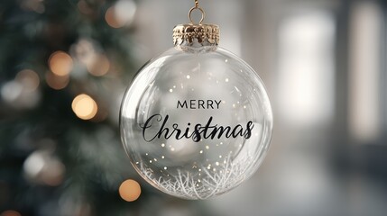 Obraz premium Elegant Christmas ornament with Merry Christmas message and festive bokeh background