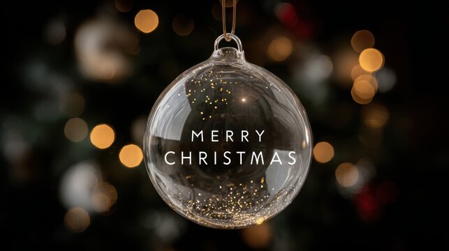 Elegant Christmas ornament with Merry Christmas text and bokeh background