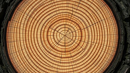 Fototapeta premium annual. Tree trunk cross-section with visible growth rings, natural wood texture in soft daylight. travel magazines, destination branding, designed for outdoor magazines and nature guides.
