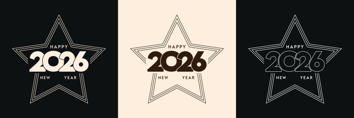 2026 New Year logo design template, stylish typography, collection of 2026 Happy New Year, 2026 number design, vector illustration for greeting card, poster, calendar, invitation, banner