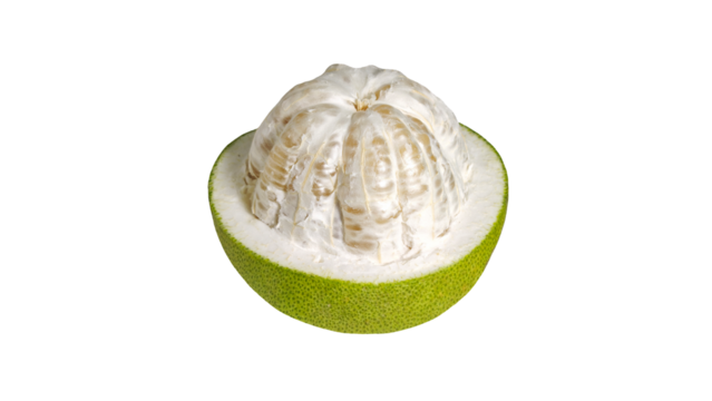Pomelo half peeled isolated on Transparent background.