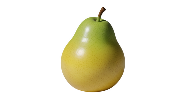 A single ripe pear with a smooth skin and a stem isolated on transparent background